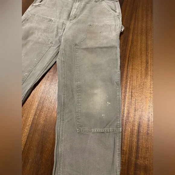 Carhartt Men’s 36X32 Loose Fit Gray Double Knee Canvas Work Pants Distressed